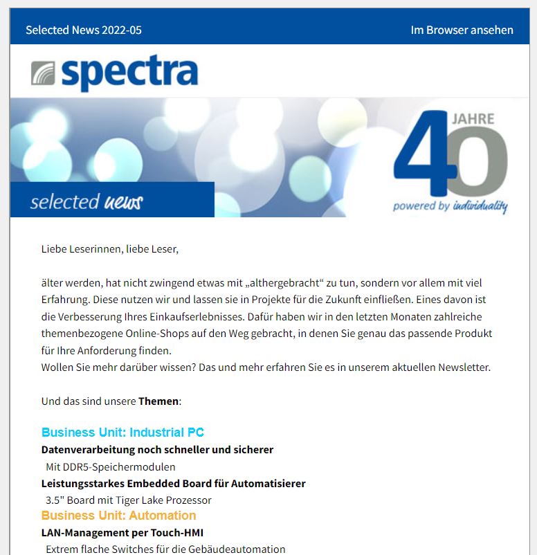 Jetzt hier zum Spectra Newsletter anmelden!